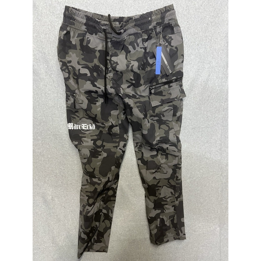 Marc Ecko Mens Camo Cargo Pants Grey Black Stretch Joggers Streetwear NWT